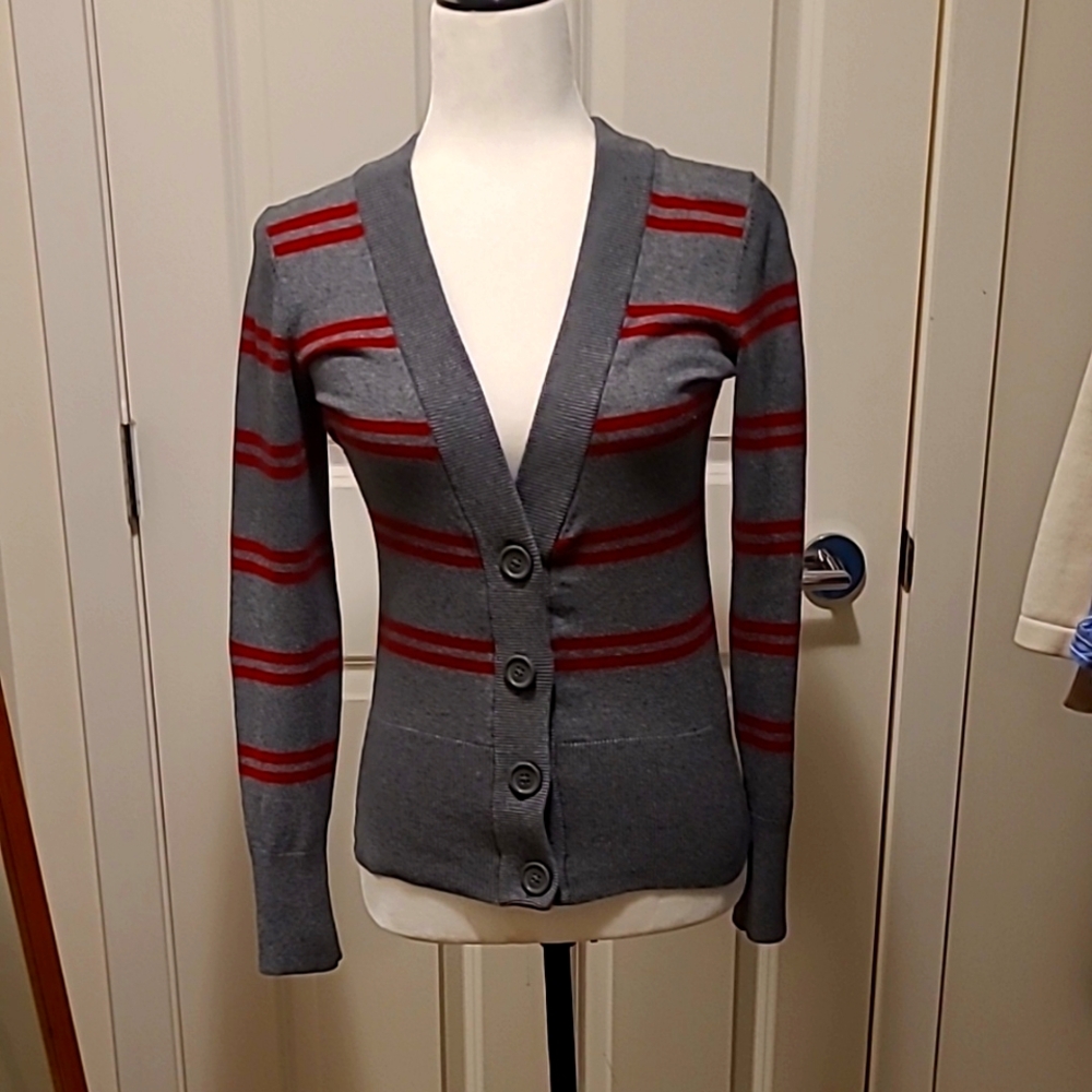 Tommy Hilfiger red striped grey cardigan